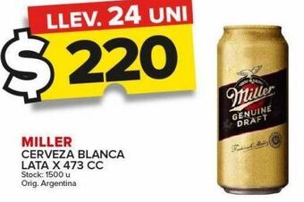 Carrefour Maxi Cerveza miller blanca lata 473cc oferta