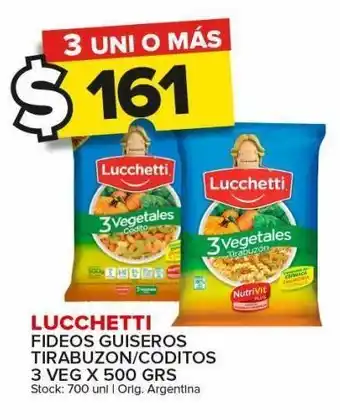 Fideos guiseros/tirabuzón/coditos 3 veg lucchetti x 500g
