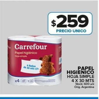 Carrefour Maxi Papel higiénico carrefour h/simple 4x30m oferta