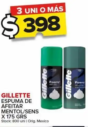 Carrefour Maxi Espuma de afeitar gillette sens/mentol x 175g ___ oferta