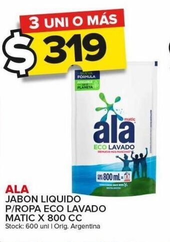 Carrefour Maxi Jabón líquido ala eco lavado matic 800cc oferta