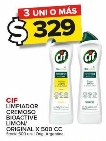 Carrefour Maxi Limpiador cif cremoso bioactive original/limón x 500cc oferta