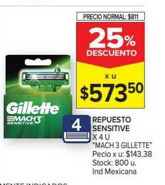 Carrefour Mach 3 Gillette Repuesto Sensitive x 4 U oferta