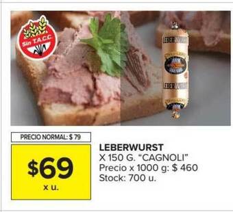 Carrefour Cagnoli Leberwurst x 150g oferta