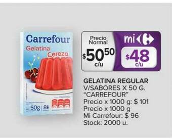 Carrefour Carrefour Gelatina Regular V Sabores x 50g oferta