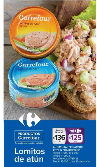 Carrefour Carrefour Lomitos de atún Al Natural En Aceite x 170g oferta