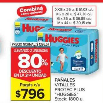 Carrefour Huggies Pañales V Talles Protec Plus oferta