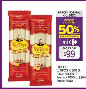 Carrefour Don Vicente Fideos V Tipos x 500g oferta