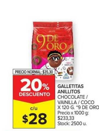Carrefour 9 De Oro Galletitas Anillitos Chocolate Vainilla Coco x 120g oferta