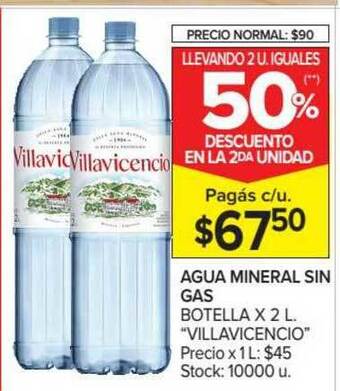 Carrefour Villavicencio Agua Mineral Sin Gas Botella x 2L oferta