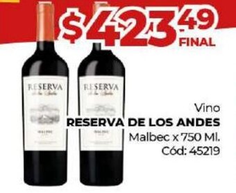 Vino Reserva De Los Andes Malbec