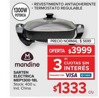 Carrefour Mandine Sarten Electrica Mep1300-18l oferta