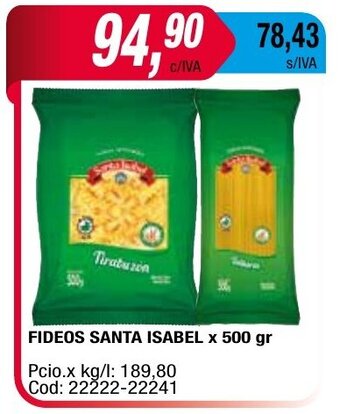 Maxiconsumo Fideos Santa isabel x 500gr oferta