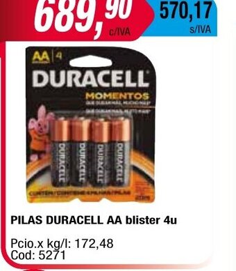 Maxiconsumo Pilas Duracell AA Blister 4u oferta