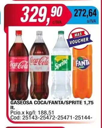 Maxiconsumo Gaseosa Coca/Fanta/Sprite 1.75lt oferta
