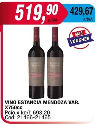 Maxiconsumo Vino Estancia Mendoza Var. x 750cc oferta