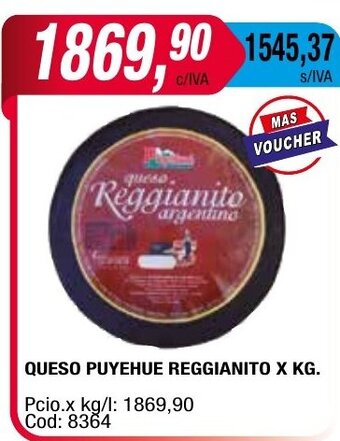 Maxiconsumo Queso Puyehue Reggianito x kg oferta