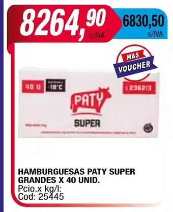 Maxiconsumo Hamburguesas Paty Super Grandes x 40unid. oferta