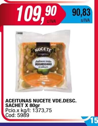 Maxiconsumo Aceitunas Nucete Vde.Desc. Sachet x 80gr oferta