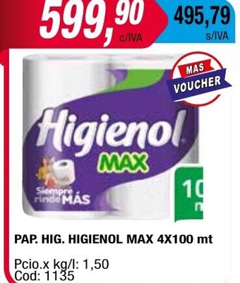 Maxiconsumo Pap. Hig. Higienol Max 4 x 100mt oferta