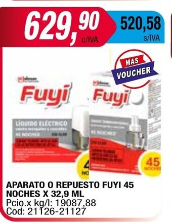 Maxiconsumo Aparato o Repuesto Fuyi 45 Noches x 32.9 ml oferta