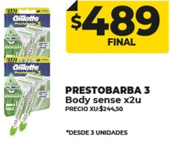 Supermayorista Vital Prestobarba 3 Body Sense x 2u oferta