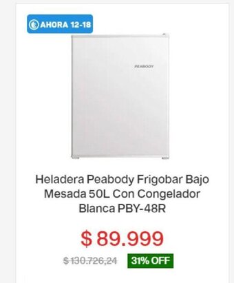 Garbarino Heladera Peabody Frigobar Bajo Mesada 50L Con Congelador Blanca PBY-48R oferta