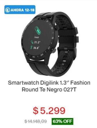 Garbarino Smartwatch Digilink 1.3" Fashion Round Te Negro 027T oferta