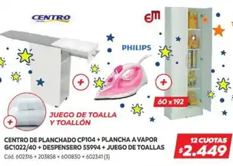 Naldo Lombardi Centro De Planchado CP104 + Plancha A Vapor GC1022/40 + Despensero 55994 + Juego De Toallas oferta