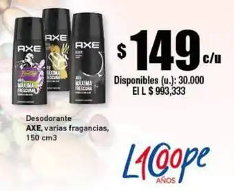 Cooperativa Obrera Axe Desodorante, varias fragancias 150cm oferta