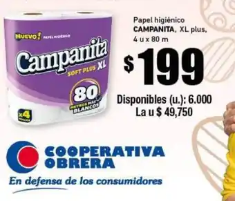 Cooperativa Obrera Campanita Papel Higiènico XL PLus oferta