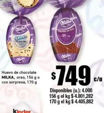 Cooperativa Obrera Milka Huevo de chocolate oreo 156g o con sorpresa 170g oferta