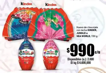 Cooperativa Obrera Kinder,Jungle o Sea World Huevo de chocolate con leche 150g oferta