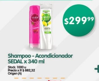 Supermercados Buenos Días Shampoo - Acondicionador Sedal x 340 ml oferta