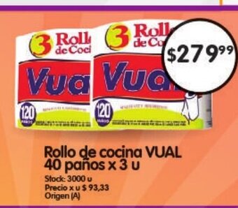 Supermercados Buenos Días Rollo de Cocina Vual 40 Paños x 3u oferta