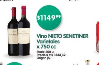 Supermercados Buenos Días Vino Nieto Senetiner Varietales x 750cc oferta