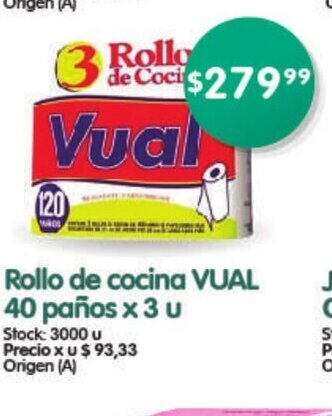 Supermercados Buenos Días Rollo de Cocina Vual 40 Paños x 3u oferta