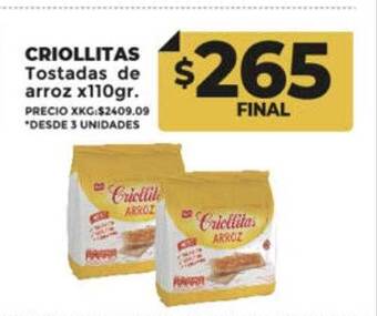 Supermayorista Vital Criollitas tostadas de arroz oferta