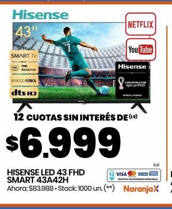 Changomas Hisense led 43 fhd smart 43a42h oferta