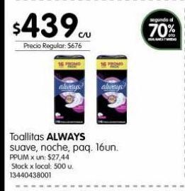 Jumbo Toallitas always suave noche 16un oferta