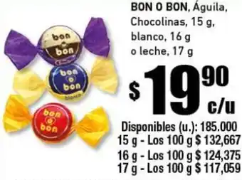 Cooperativa Obrera Bon o Bon, Águila, Chocolinas 15g, blanco,16g o leche 17g oferta
