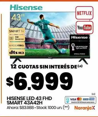Changomas Hisense led 43 fhd smart 43a42h oferta