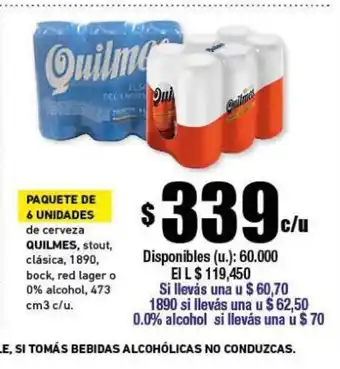 Cooperativa Obrera Quilmes de cerveza Paquette de 6 unidades, stout, clàsica, 1890, bock, red lager o 0% alcojol 473 oferta