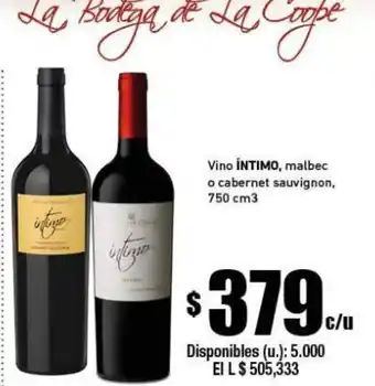 Cooperativa Obrera Intimo Vino, malbec o cabernet sauvigon 750 cm3 oferta
