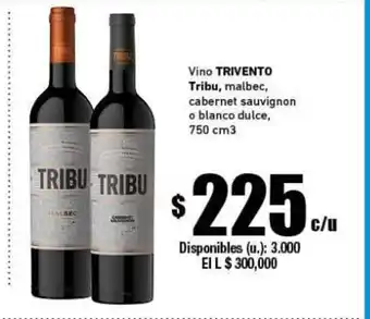 Cooperativa Obrera Trivento Vino, Tribu, malbec, cabernet sauvignon o blanco dulce 750 cm3 oferta