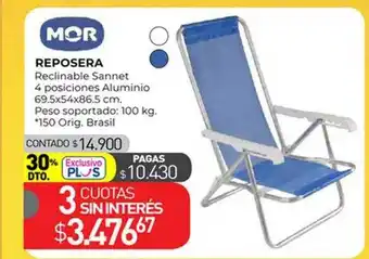 Mor reposera reclinable sannet 4 posiciones aluminio