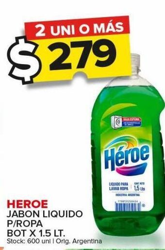 Carrefour Maxi Jabón líquido heroe p/ropa bot x 1,5l oferta