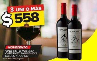 Carrefour Maxi Vino tinto novecento malbec/cabernet/ raices x 750cc oferta