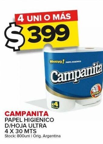 Carrefour Maxi Papel higiénico campanita d/h ultra 4 x 30m oferta