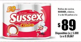 Cooperativa Obrera Sussex, Rollos de cocina clasica, 3 u de 50 paños oferta